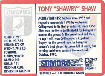 1991 Scanlens Stimorol #9 Tony Shaw Back